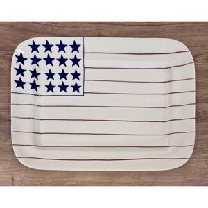 Hartstone Flag Plate Large White Stoneware Rectangular Patriotic Platter USA
